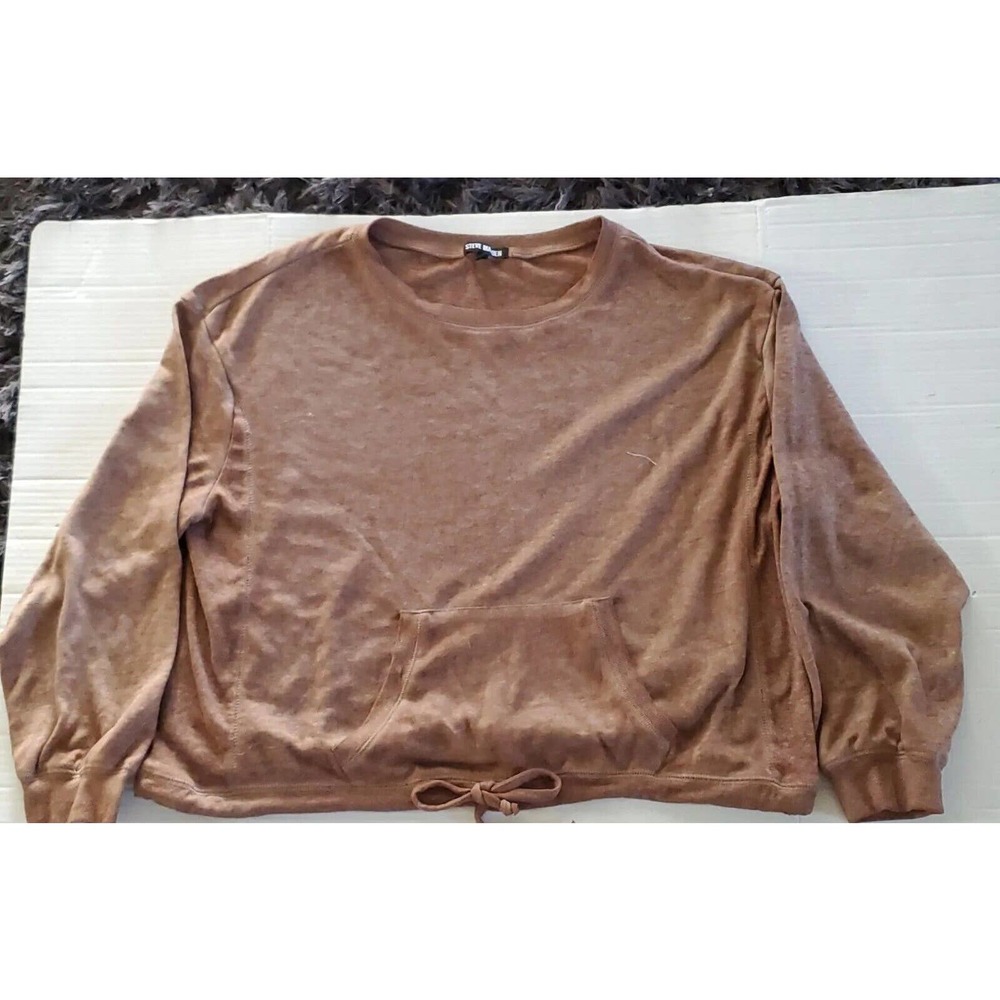 Steve Madden Long Sleeve Cropped XL Athleisure Sporty Brownish Drawstring Top